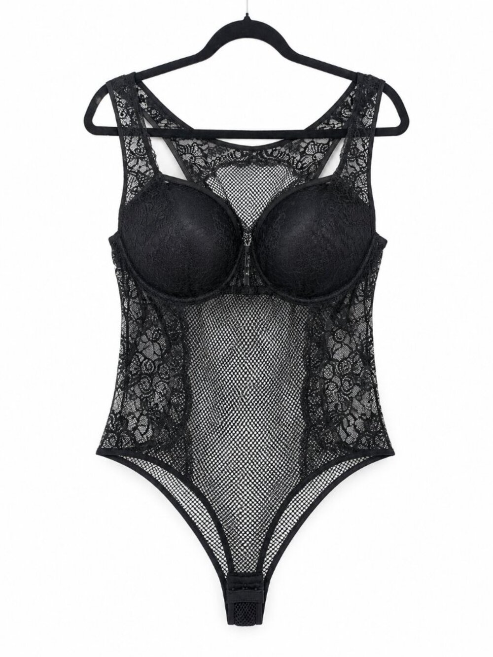 NWT Inteco Intimates black lace and mesh teddy bodysuit lingerie in size 3X.